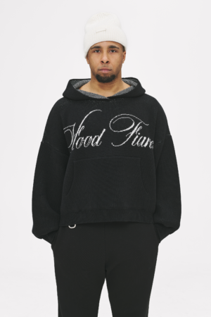 halfbodyfront_VOLUME HEAVY KNIT HOODIE BLACK